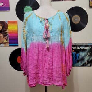 John Mark | Blue & Pink Tie Dye Blouse